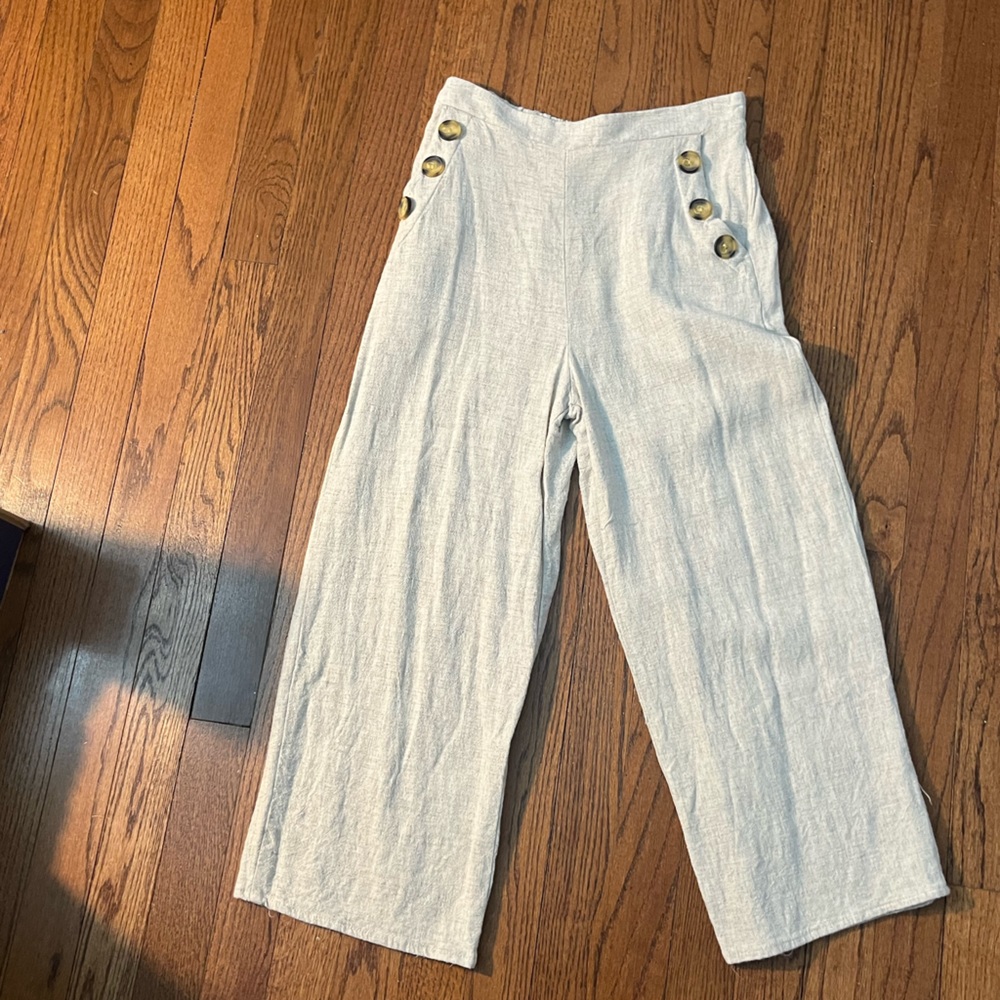 Tan Wide Leg Pants with High Waist - Picture 1 of 3
